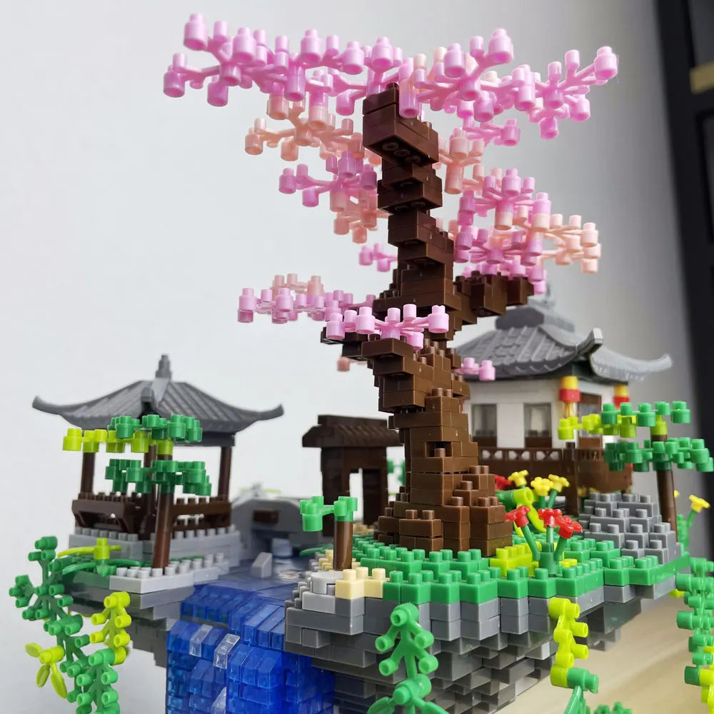 LED Cherry Blossom Garden Building Block Set – Japanese Mini Landscape Model