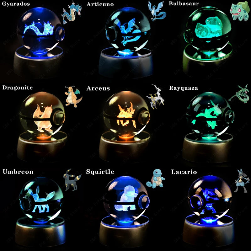 3D Crystal Ball LED Night Light – Pikachu, Mewtwo & More