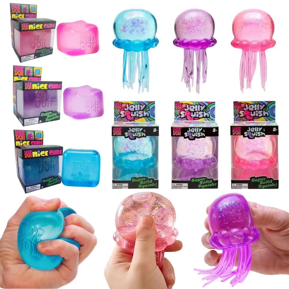 NeeDoh Jellyfish & Cube Squishy Set – Colorful Stress Relief Fidget Toy