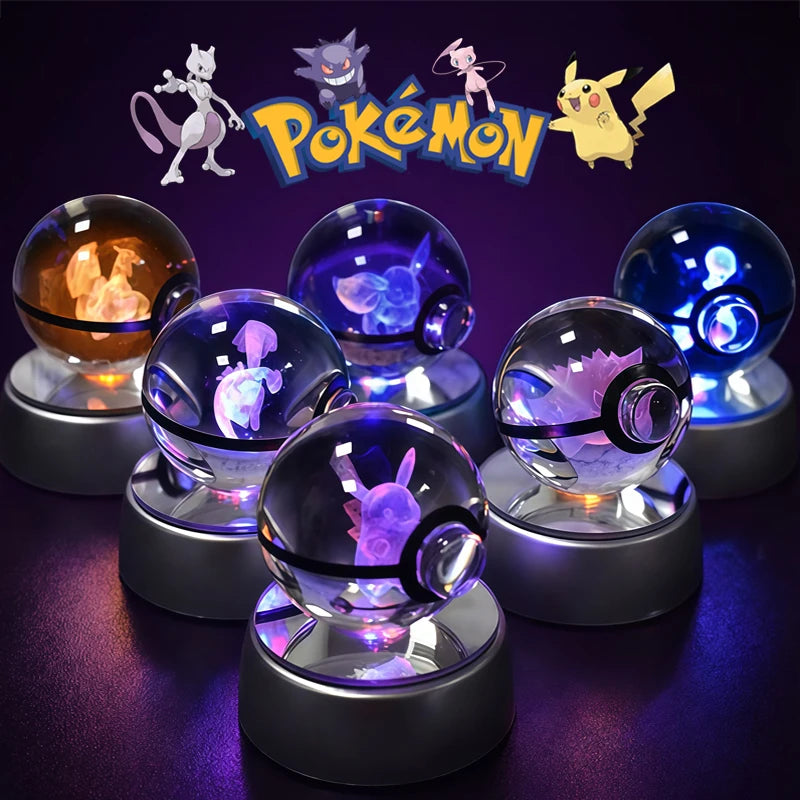 3D Crystal Ball LED Night Light – Pikachu, Mewtwo & More