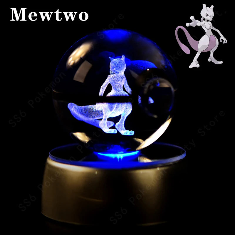 3D Crystal Ball LED Night Light – Pikachu, Mewtwo & More
