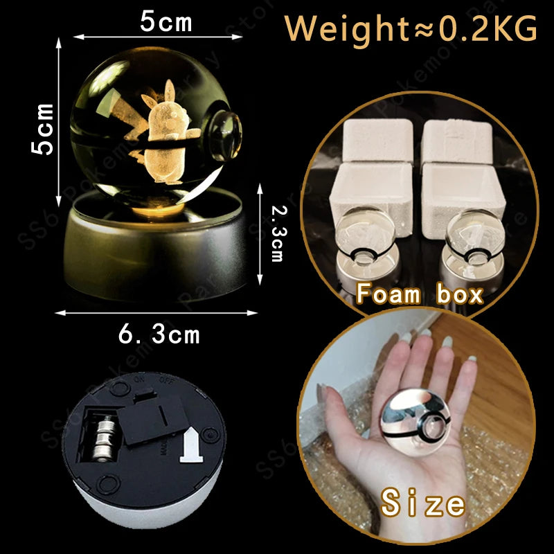 3D Crystal Ball LED Night Light – Pikachu, Mewtwo & More