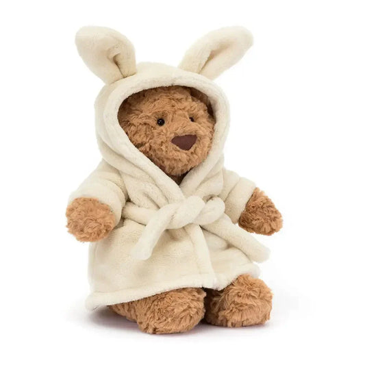Cute Teddy Bear Plush Toy in Bunny Robe – Soft Stuffed Animal Gift