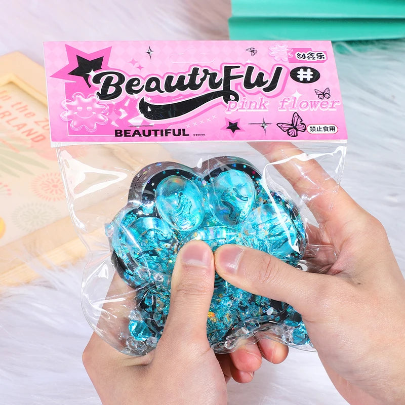 Glitter Paw Squishy – Kawaii Cat Paw Stress Relief Toy