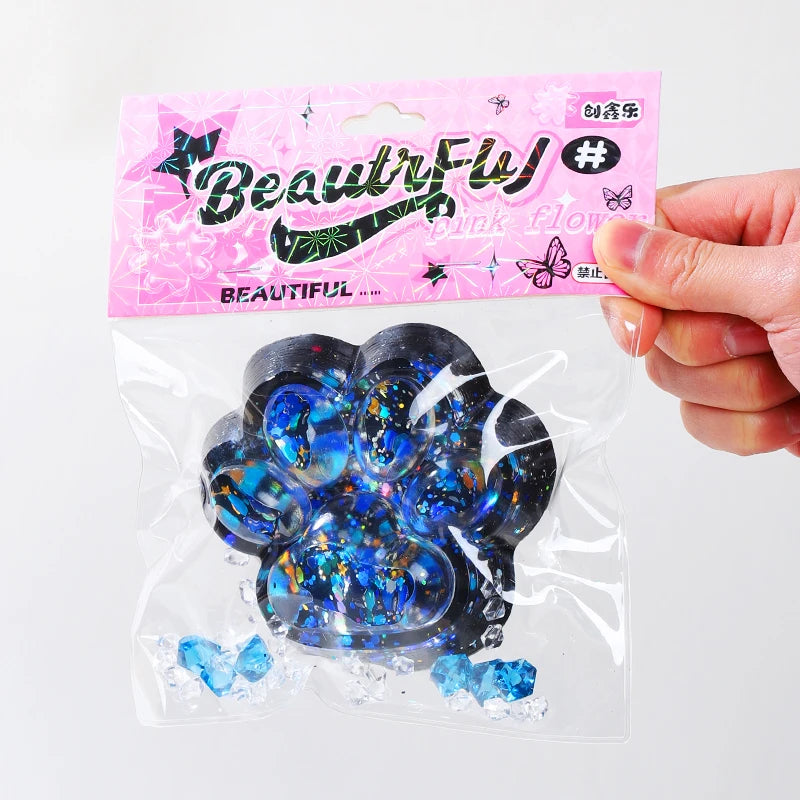 Glitter Paw Squishy – Kawaii Cat Paw Stress Relief Toy
