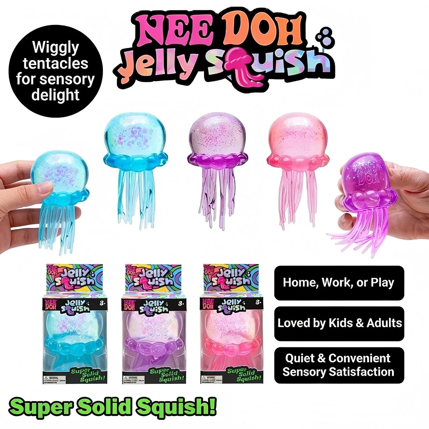 NeeDoh Jellyfish & Cube Squishy Set – Colorful Stress Relief Fidget Toy
