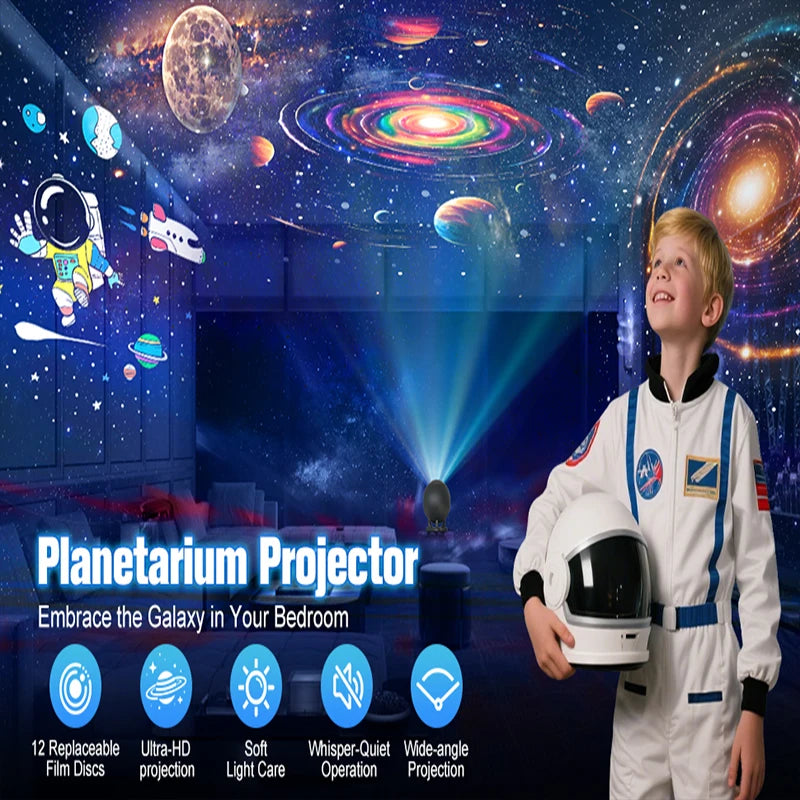 Galaxy Planetarium Projector – 12 Disc Night Light with Remote