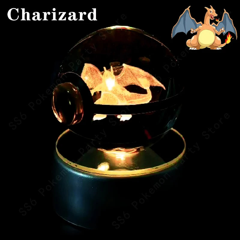 3D Crystal Ball LED Night Light – Pikachu, Mewtwo & More