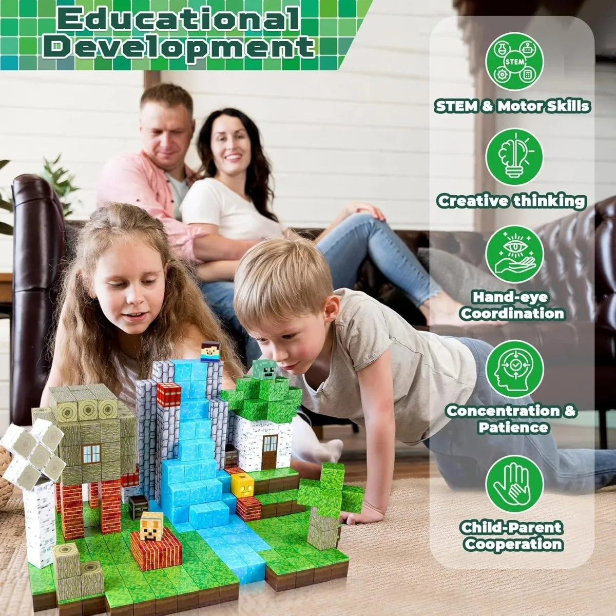 Minecraft Magnetic Building Blocks Set – Creative STEM Construction Toy