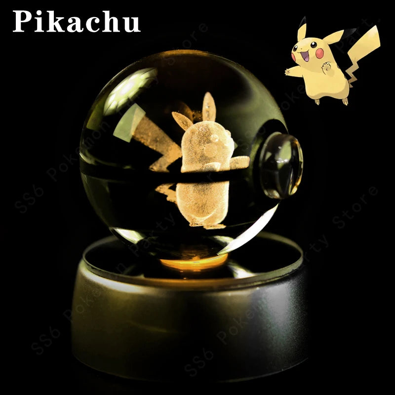 3D Crystal Ball LED Night Light – Pikachu, Mewtwo & More