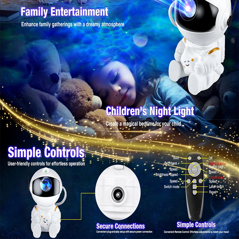 Galaxy Astronaut Star Projector – LED Night Light with Remote Control