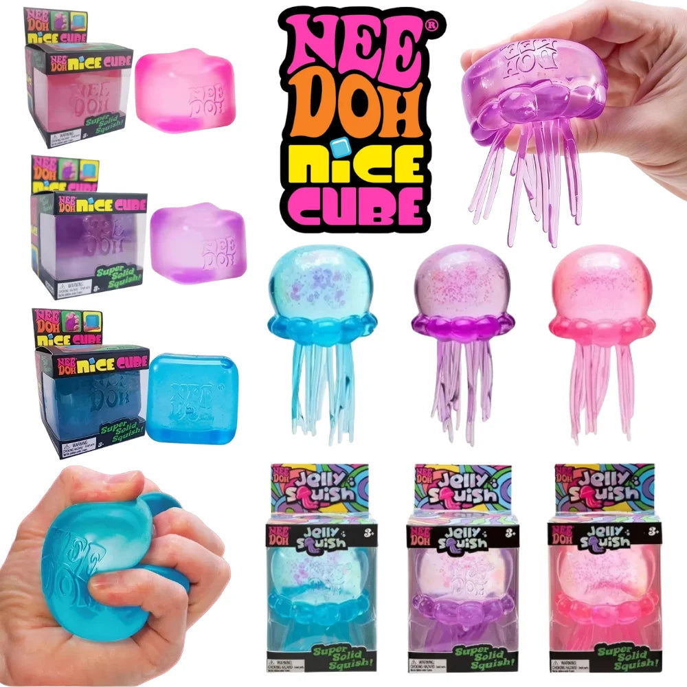 NeeDoh Jellyfish & Cube Squishy Set – Colorful Stress Relief Fidget Toy