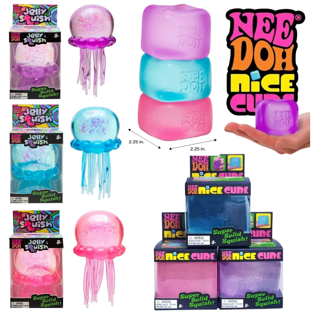 NeeDoh Jellyfish & Cube Squishy Set – Colorful Stress Relief Fidget Toy