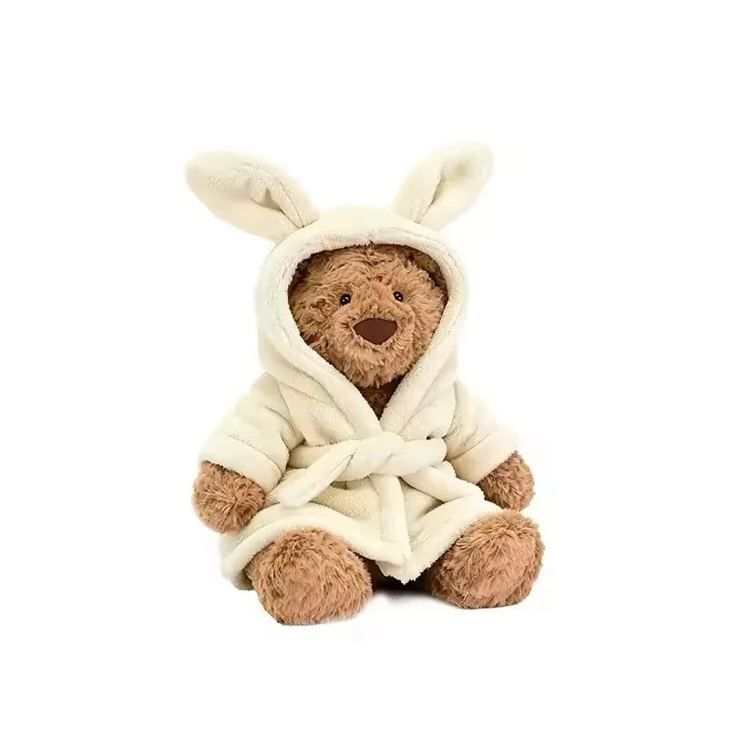 Cute Teddy Bear Plush Toy in Bunny Robe – Soft Stuffed Animal Gift