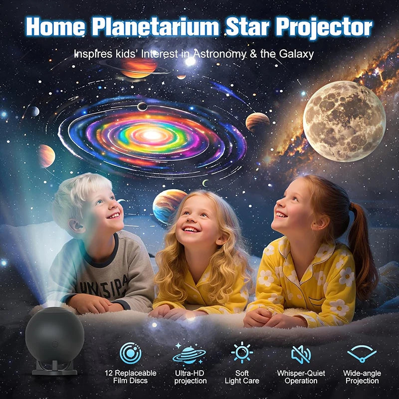 Galaxy Planetarium Projector – 12 Disc Night Light with Remote
